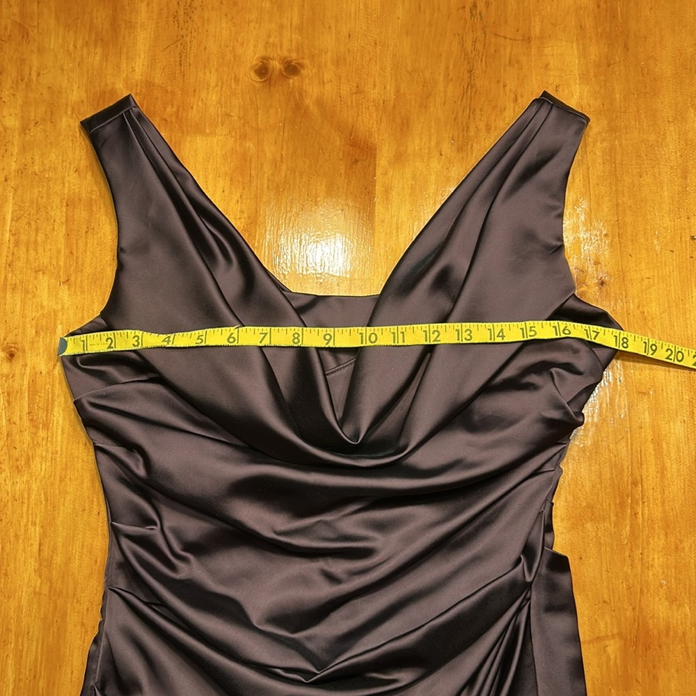 Davids Bridal Chocolate Brown Sleeveless Cowl Neck Cocktail Prom Midi Dress - Picture 4 of 6
